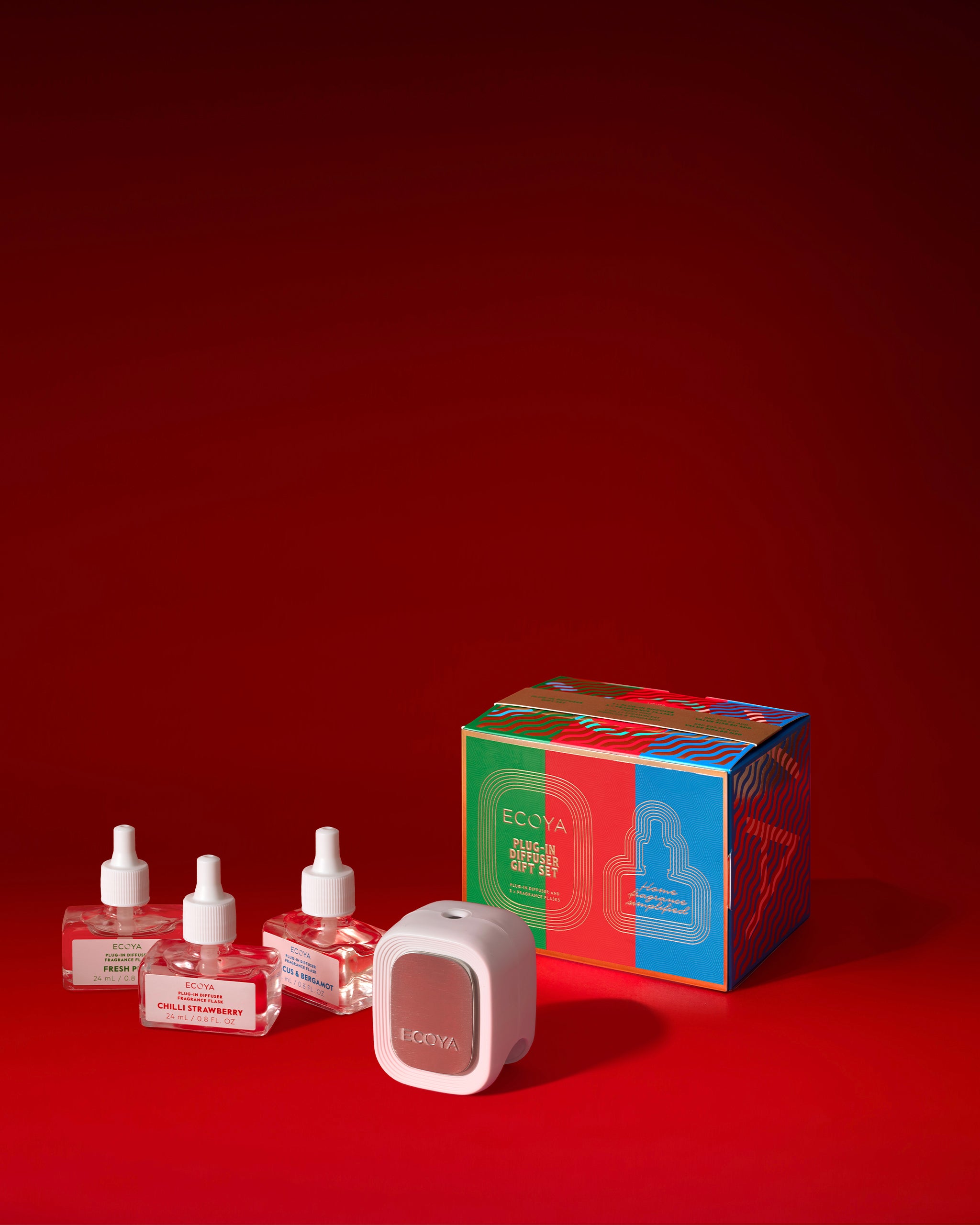 ecoya gift set with plugin and three refills from the limited edition holiday collection