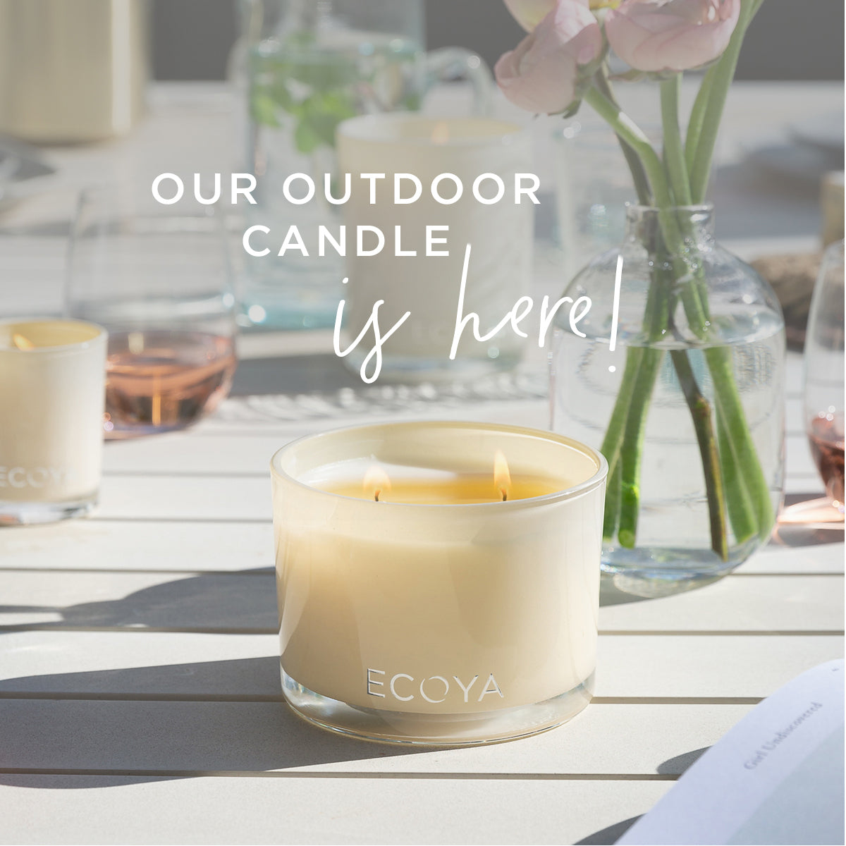 Outdoor candle with flowers