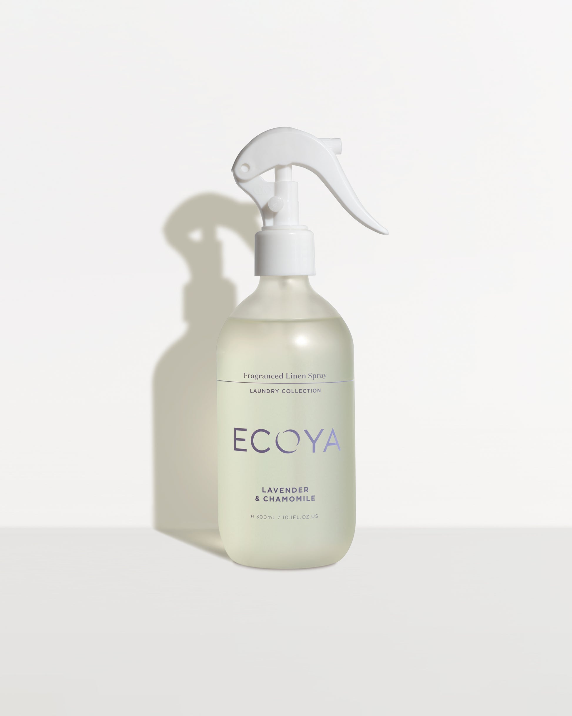 Product image of ECOYA Lavender & Chamomile Fragranced Linen Spray from the Laundry Collection, shown against a clean white background with soft natural shadows